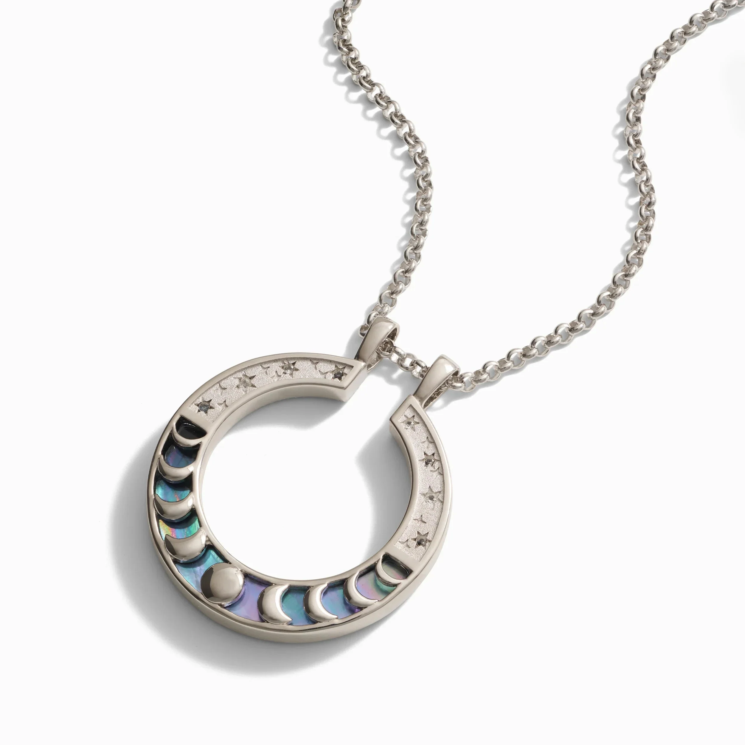 Black Mother of Pearl Moon Phase Halo Necklace - Image 3