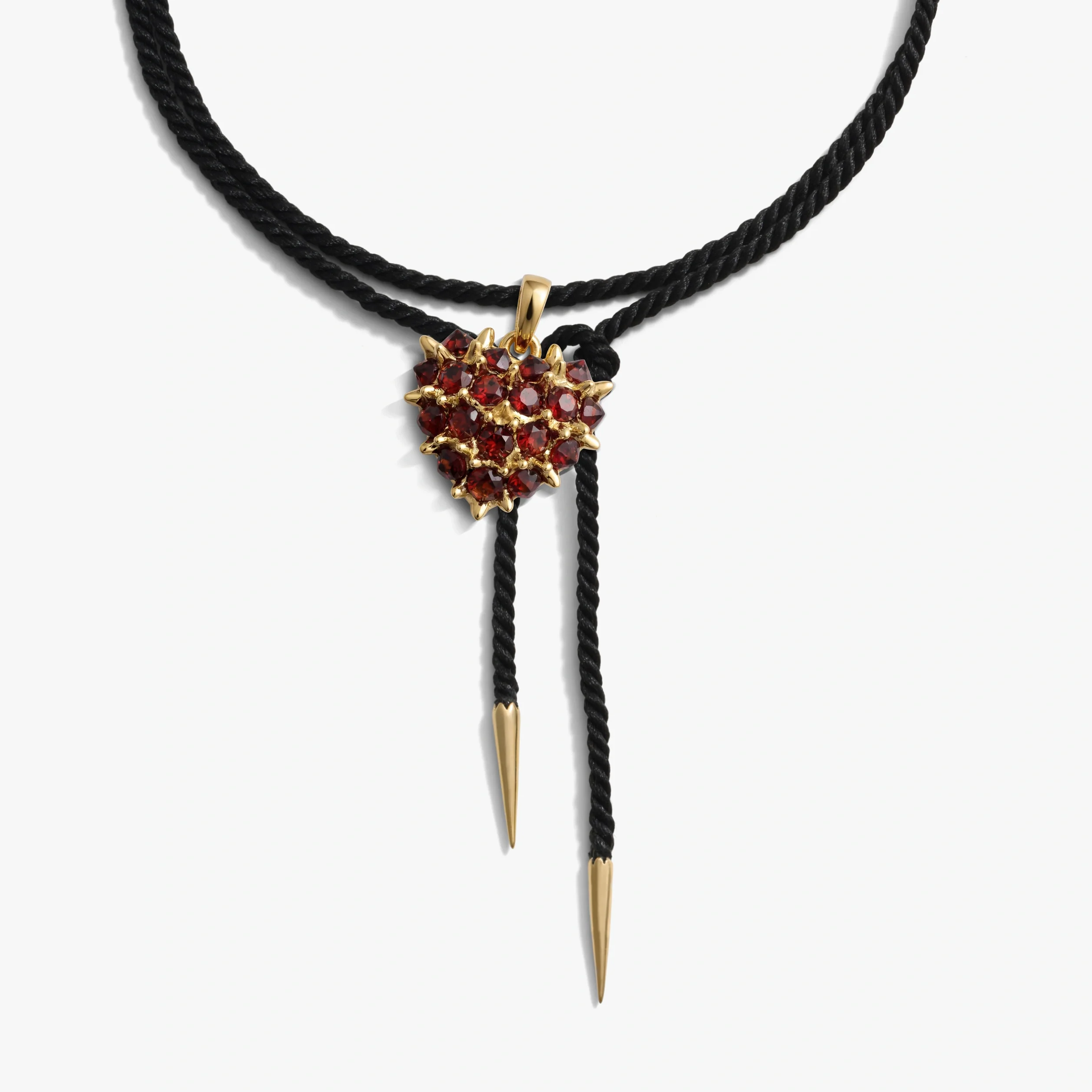Gemstone Spiked Heart Locket Cord Necklace