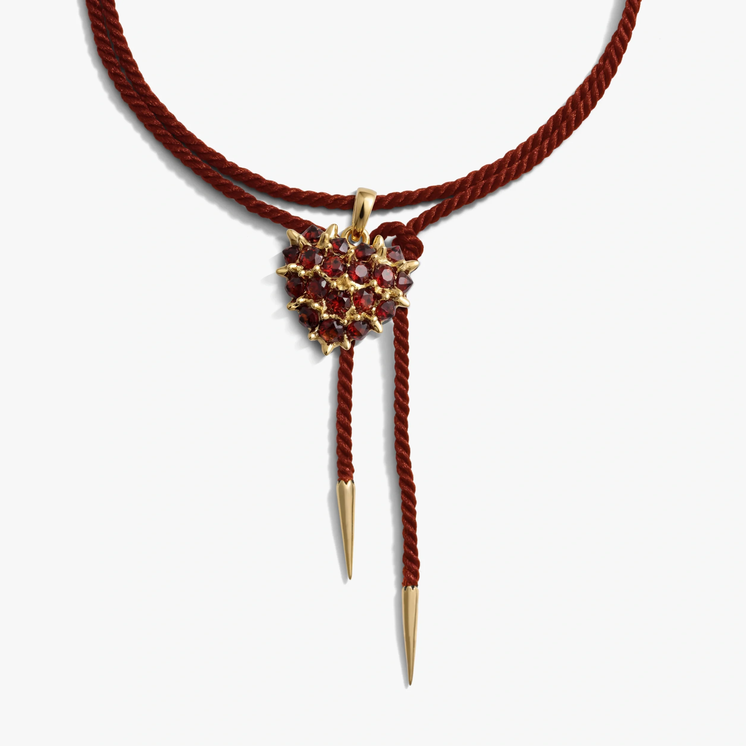 Gemstone Spiked Heart Locket Cord Necklace - Image 4