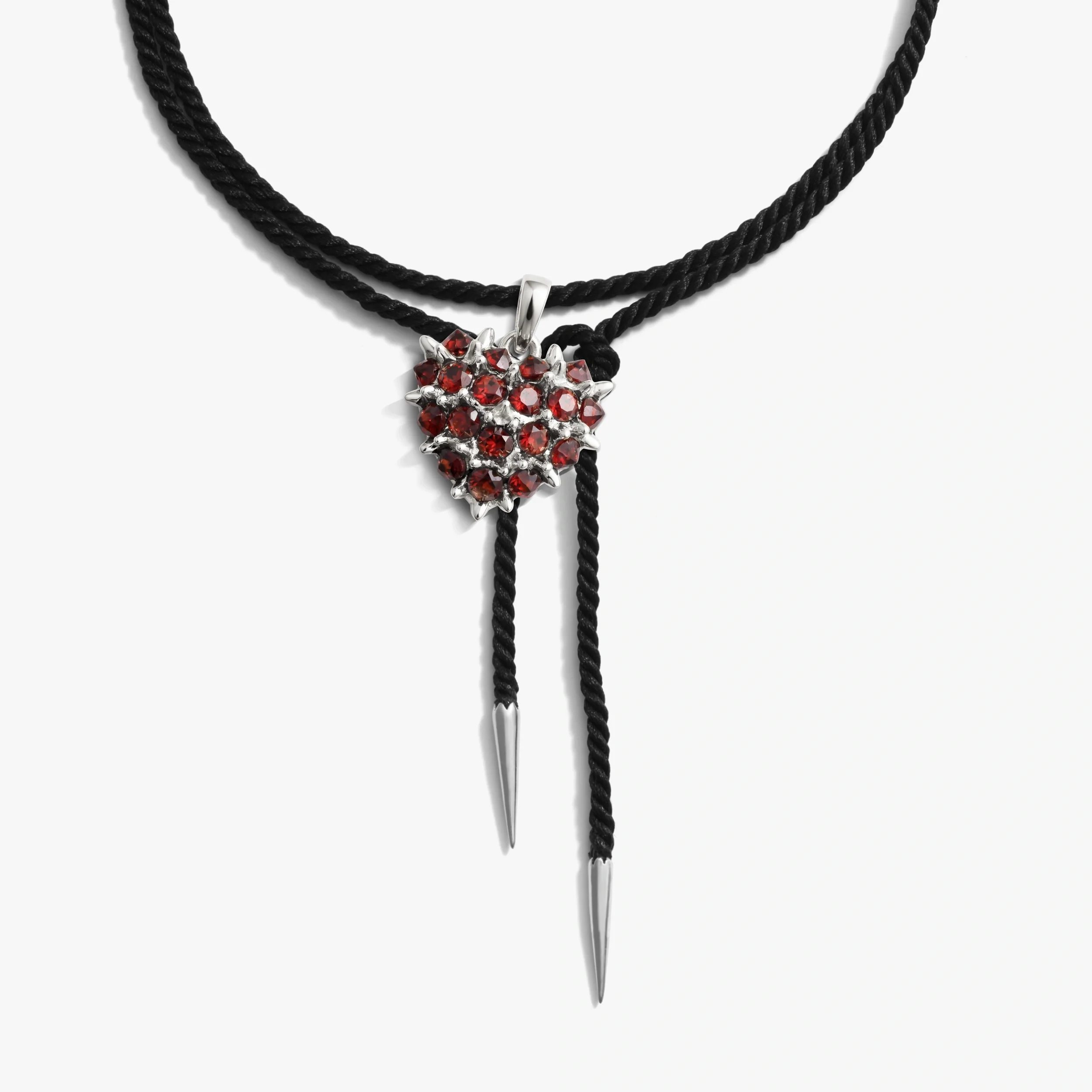 Gemstone Spiked Heart Locket Cord Necklace - Image 5