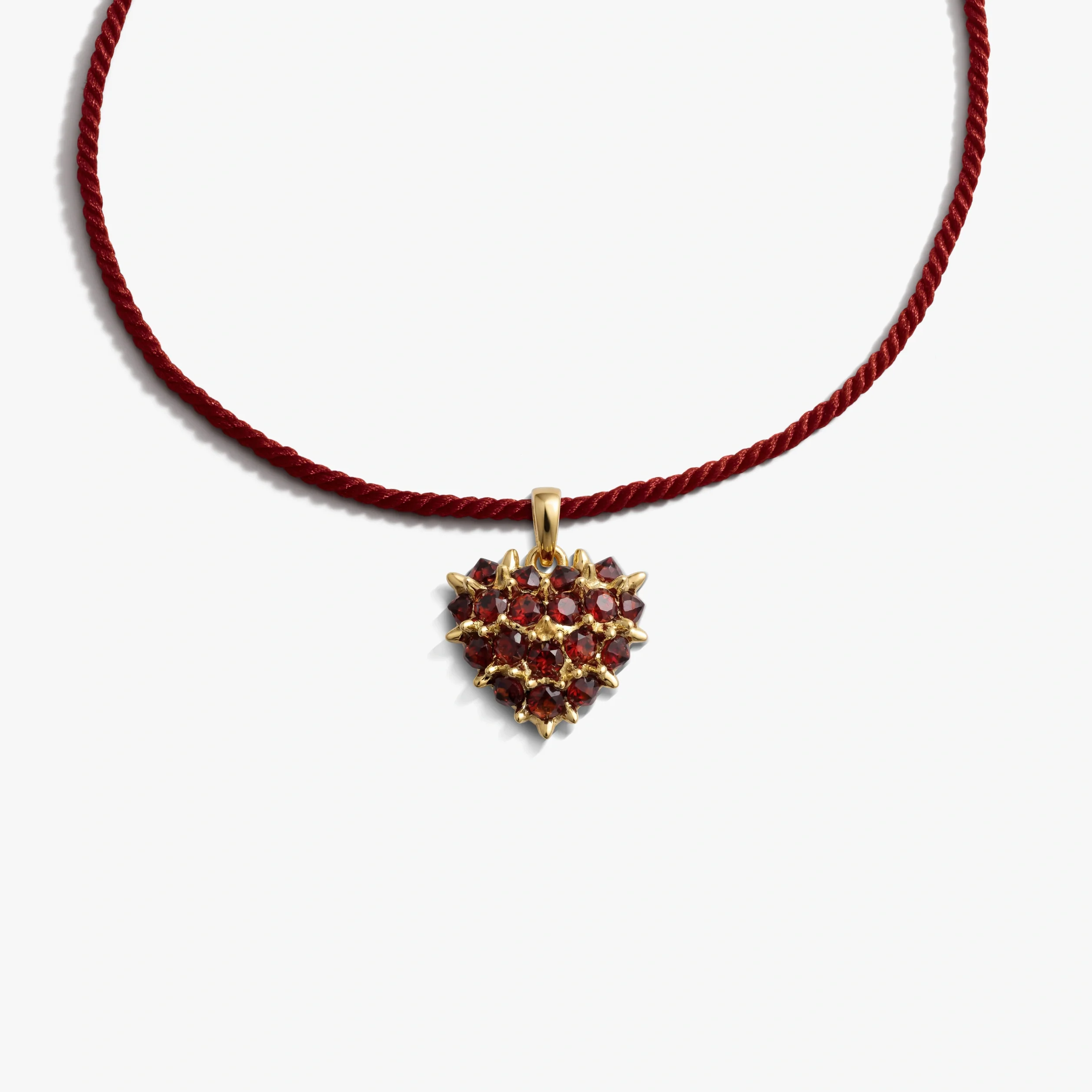 Gemstone Spiked Heart Locket Cord Necklace - Image 6