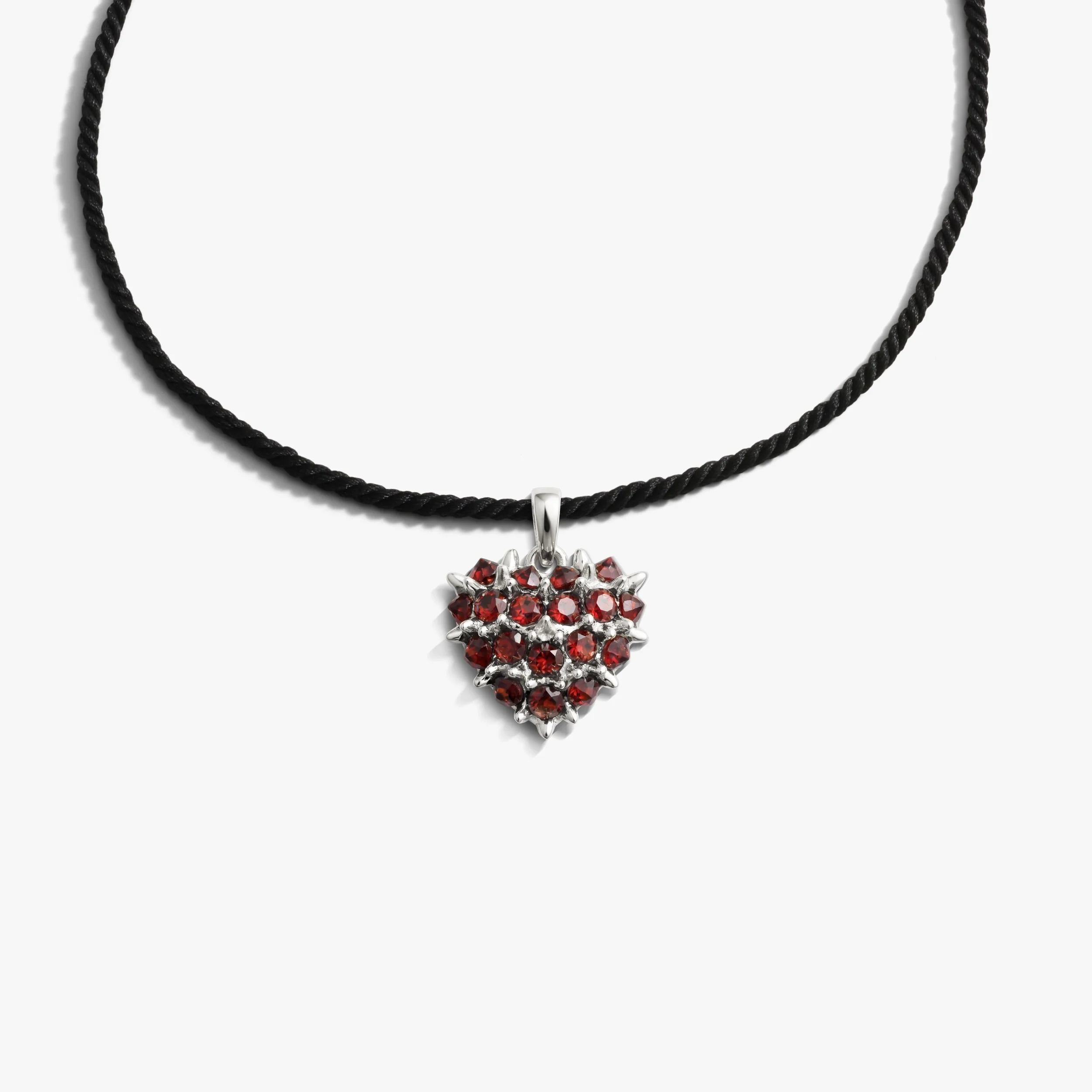 Gemstone Spiked Heart Locket Cord Necklace - Image 7
