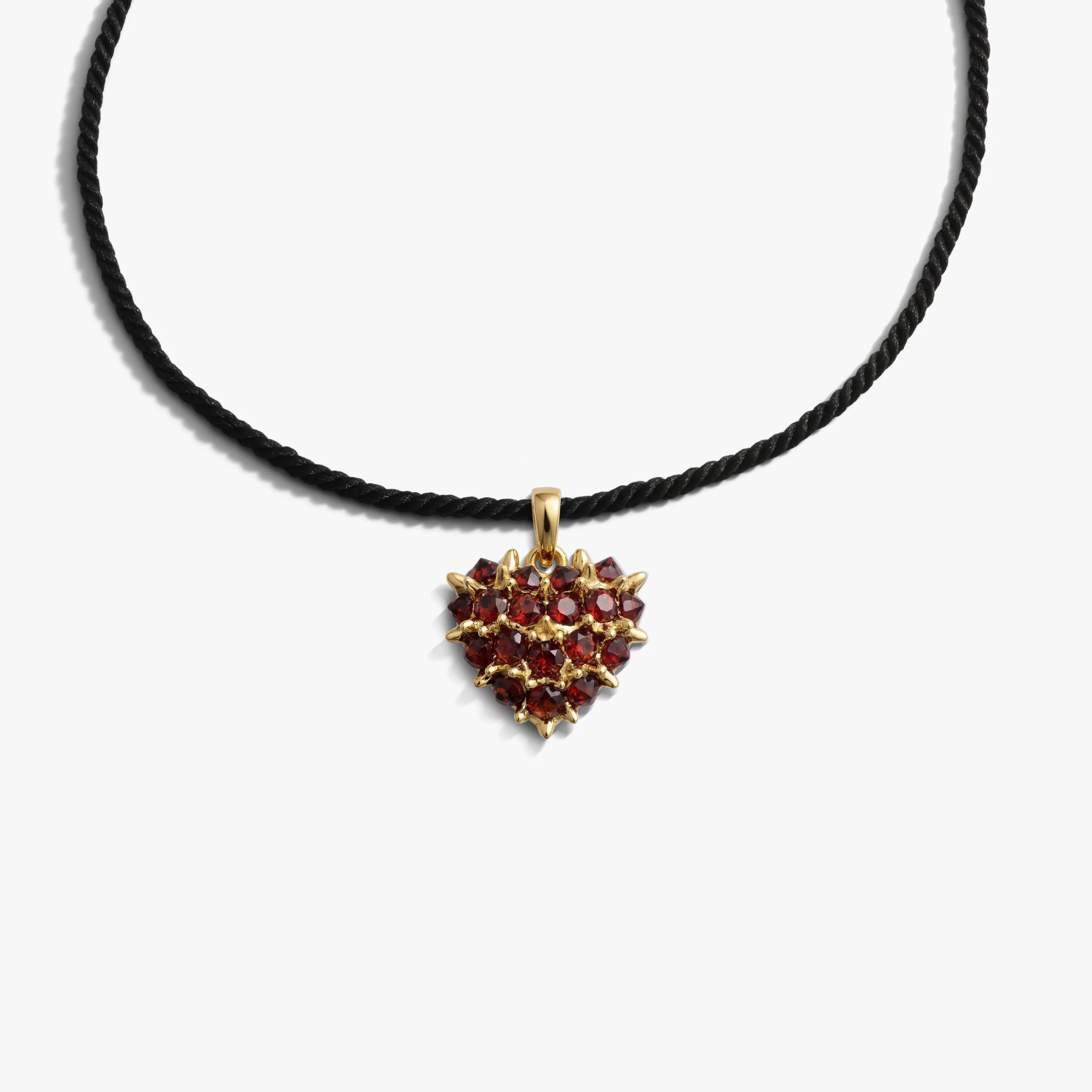 Gemstone Spiked Heart Locket Cord Necklace - Image 8